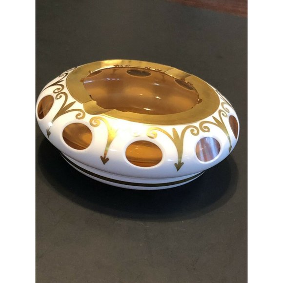 Bohemian Czech Cased White Ashtray Over Amber Hand Painted Gold Encrusted Rare - Picture 6 of 6